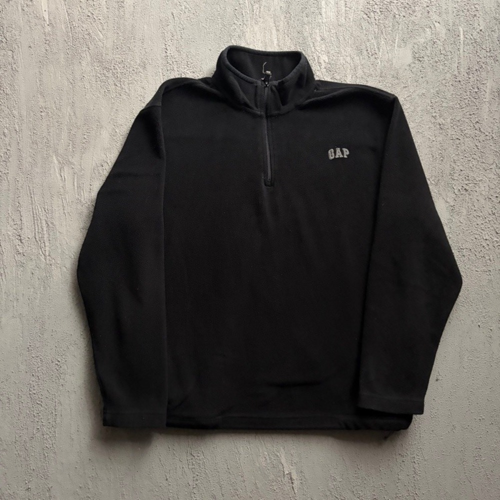 Vintage Gap Fleece Pullover XL Black 1990s Quarter Zip Logo Sweater